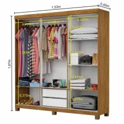 Guarda Roupa Recife Casal 6 Portas 2 Gavetas Carioca Interno Medidas