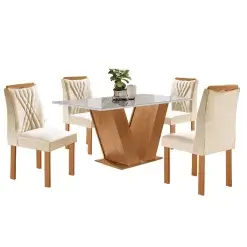 Mesa de Jantar Classic 120x80cm com 4 Cadeiras Lisboa Cel Moveis Cinamomo Off White