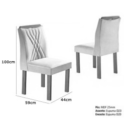 Mesa de Jantar Classic 120x80cm com 4 Cadeiras Lisboa Cel Moveis Cinamomo Off White Medidas Cadeira