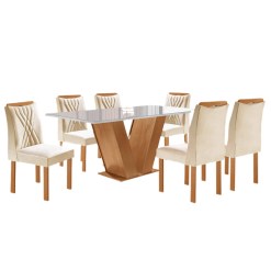 Mesa de Jantar Classic 160x80cm com 6 Cadeiras Lisboa Cel Moveis