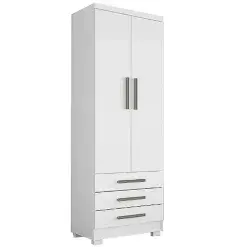 Guarda Roupa Floripa Solteiro 2 Portas 3 Gavetas Rud Rack Branco Brilho