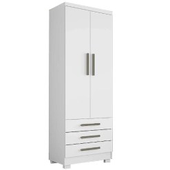 Guarda Roupa Floripa Solteiro 2 Portas 3 Gavetas Rud Rack Branco Brilho