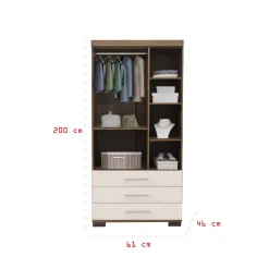 Guarda Roupa Floripa Solteiro 2 Portas 3 Gavetas Rud Rack Interno Medidas