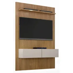 Painel Curitiba Com Nicho 134cm para TV ate 50 Polegadas Valdemoveis Cinamomo Off White Sem Led