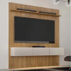 Painel Curitiba Com Nicho 179cm para TV ate 70 Polegadas Valdemoveis Cinamomo Off White Sem Led