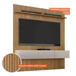 Painel Curitiba Com Nicho 179cm para TV ate 70 Polegadas Valdemoveis Cinamomo Off White Sem Led Detalhe