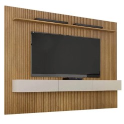 Painel Curitiba Com Nicho 224cm para TV ate 75 Polegadas Valdemoveis Cinamomo Off White Sem Led