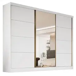 Guarda Roupa Bergamo Casal com Espelho 3 Portas 6 Gavetas Bianchi Branco