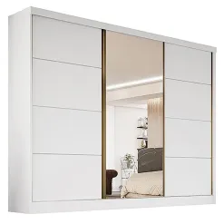 Guarda Roupa Bergamo Casal com Espelho 3 Portas 6 Gavetas Bianchi Branco