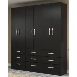 Guarda Roupa Bergamo Evidencia Casal 6 Portas 9 Gavetas Preto