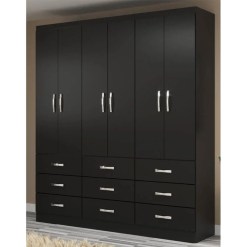 Guarda Roupa Bergamo Evidencia Casal 6 Portas 9 Gavetas Preto
