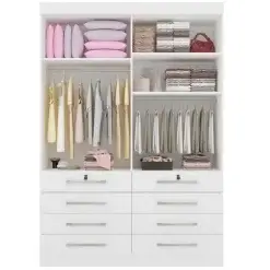 Guarda Roupa Monaco Solteiro 4 Portas 8 Gavetas D Doro Branco Interno