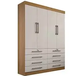 Guarda Roupa Monaco Solteiro 4 Portas 8 Gavetas D Doro Cinamomo Off White