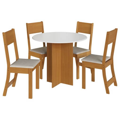 Mesa de Jantar Alice com 4 Cadeiras Indekes Freijo Off White