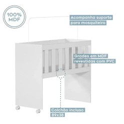 Mini Berco Rubi Multifuncional com Colchao Tigus Branco Detalhe