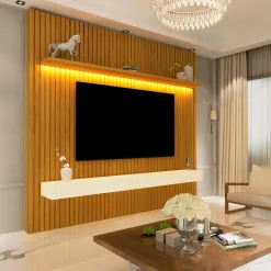 Painel Nobre Com Nicho 185cm para TV ate 75 Polegadas com LED Gelius Naturale Off White