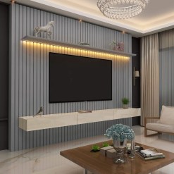 Painel Nobre Com Nicho 230cm para TV ate 85 Polegadas com LED Gelius Cinza Off White