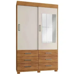 Guarda Roupa Buzios Com Espelho Solteiro 2 Portas 6 Gavetas Rud Rack Cedro Areia