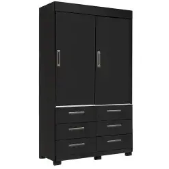 Guarda Roupa Buzios Sem Espelho Solteiro 2 Portas 6 Gavetas Rud Rack Preto