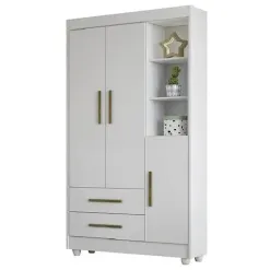 Guarda Roupa Flocos Infantil 3 Portas 2 Gavetas Tigus Branco