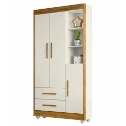 Guarda Roupa Flocos Infantil 3 Portas 2 Gavetas Tigus Branco Ipe