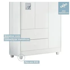 Guarda Roupa Life Infantil 3 Portas 2 Gavetas Tigus Detalhe