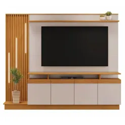 Home Absoluto Estante para TV ate 65 Polegadas com LED 4 Portas JCM Cinamomo Off White