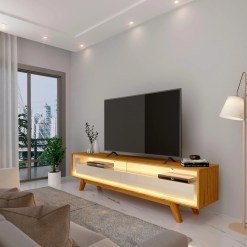 Rack Requinte 172cm para TV ate 65 Polegadas com LED 2 Gavetas Gelius Naturale Off White