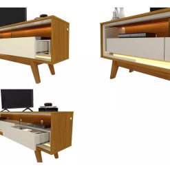 Rack Requinte 172cm para TV ate 65 Polegadas com LED 2 Gavetas Gelius Naturale Off White Detalhe