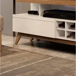Rack Vivare 180cm com Adega para TV ate 70 Polegadas 2 Gavetas Germai Off White Freijo Detalhe