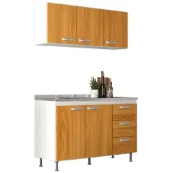 Armario Aereo Com Balcao Evidencia 5 Portas 3 Gavetas Evidencia Branco Cinamomo