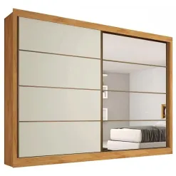 Guarda Roupa Verona Casal com Espelho 2 Portas 4 Gavetas Europa Peroba Off White