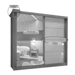 Guarda Roupa Viena Casal com Espelho 2 Portas 4 Gavetas Bianchi Detalhe