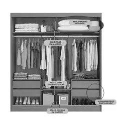 Guarda Roupa Viena Casal com Espelho 2 Portas 4 Gavetas Bianchi Interno