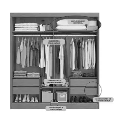 Guarda Roupa Viena Casal com Espelho 2 Portas 4 Gavetas Bianchi Interno