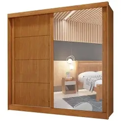 Guarda Roupa Viena Casal Com Espelho 2 Portas 4 Gavetas Bianchi Naturale