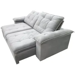 Sofa Estrela Top com Molas Ensacadas 4 Lugares Retratil e Reclinavel 250cm Tecido Veludo Teixeira Cinza