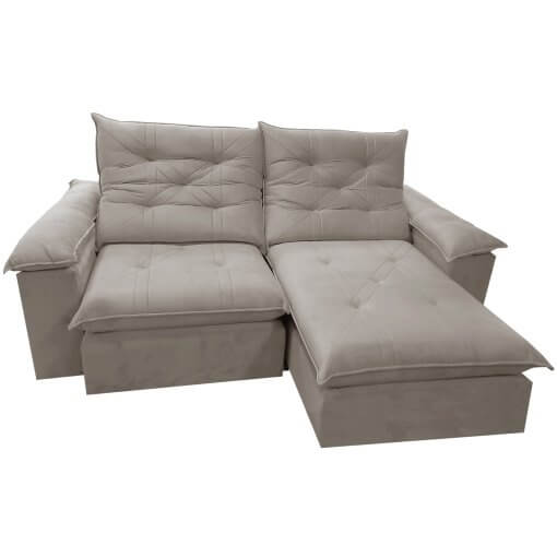 Sofa Prime com Molas Ensacadas 4 Lugares Retratil e Reclinavel 230cm Tecido Veludo Teixeira Bege