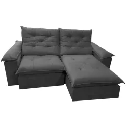 Sofa Prime com Molas Ensacadas 4 Lugares Retratil e Reclinavel 230cm Tecido Veludo Teixeira Cinza