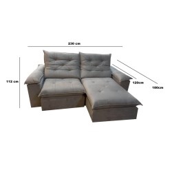 Sofa Prime com Molas Ensacadas 4 Lugares Retratil e Reclinavel 230cm Tecido Veludo Teixeira Medidas