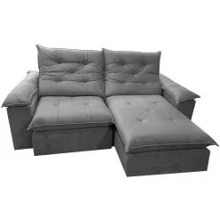 Sofa Prime com Molas Ensacadas 4 Lugares Retratil e Reclinavel 230cm Tecido Veludo Teixeira Prata