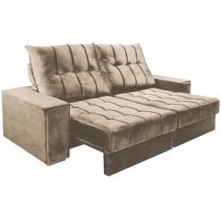 Sofa Veneza 4 Lugares Retratil e Reclinavel 230cm Tecido Veludo Boareto Bege