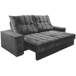 Sofa Veneza 4 Lugares Retratil e Reclinavel 230cm Tecido Veludo Boareto Cinza