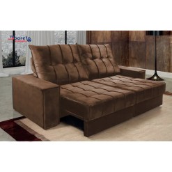 Sofa Veneza 4 Lugares Retratil e Reclinavel 230cm Tecido Veludo Boareto Marrom