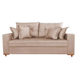 Sofa Vicam 05 com Almofadas Soltas 3 Lugares Tecido Linho 200cm Vicam Bege
