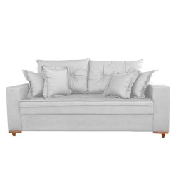 Sofa Vicam 05 com Almofadas Soltas 3 Lugares Tecido Linho 200cm Vicam Cinza