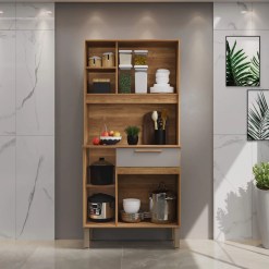 Armario de Cozinha Lia 3 Portas 1 Gaveta Salleto Cinamomo Off White Interno
