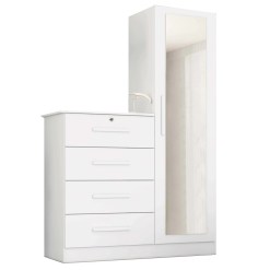 Comoda Belize 4 Gavetas 1 Porta com Espelho Albatroz Branco