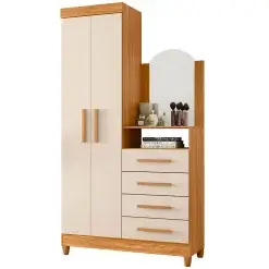 Comoda Capri 4 Gavetas 2 Portas Com Espelho Albatroz Carvalho Off White