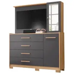 Comoda Ilhabela com Painel para TV 4 Gavetas 2 Portas e Espelho